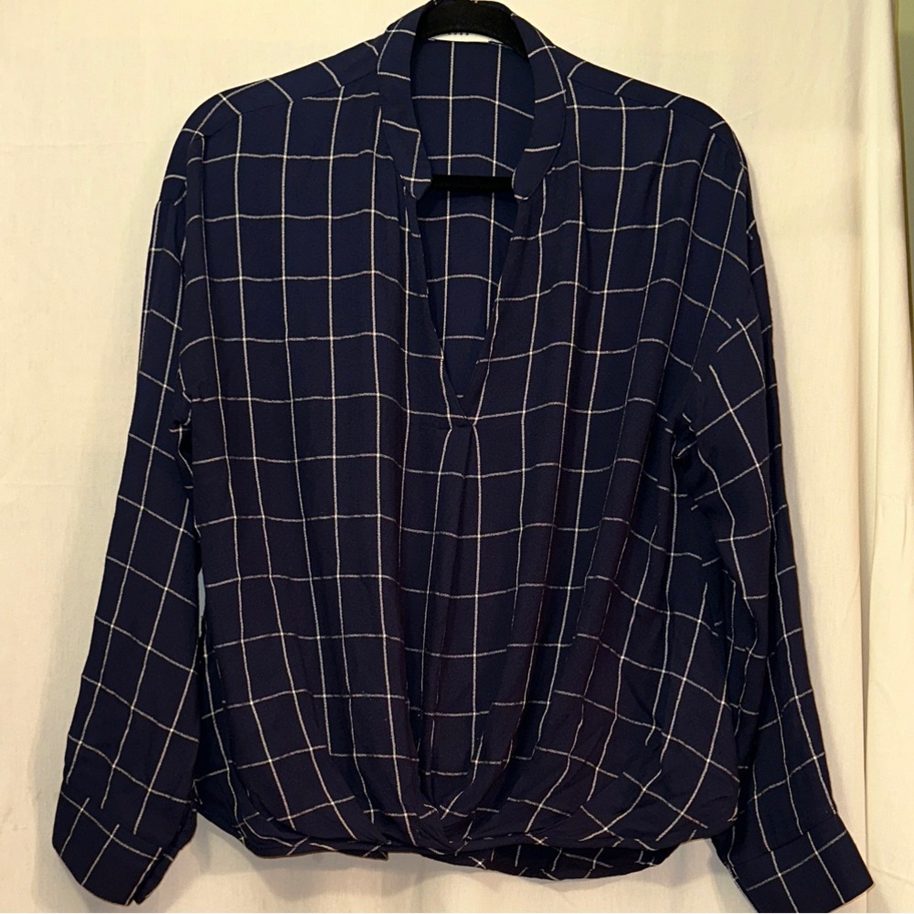 Lush Navy and White Grid Blouse